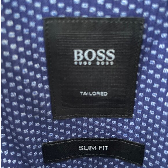 Blue Hugo Boss Men's Geometric-Print Cotton Shirt - Picture 2 of 14